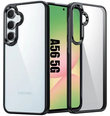 Image de Coque pour Samsung Galaxy A56 5G, Protection Antichoc Dos Rigide Transparent + Bordure TPU Noir
