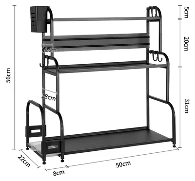 Immagine prodotto di Scaffale da cucina - Organizer da piano di lavoro 58 cm - 3 ripiani - Portatagliere e portaposate - Scaffale per spezie - Acciaio - Nero