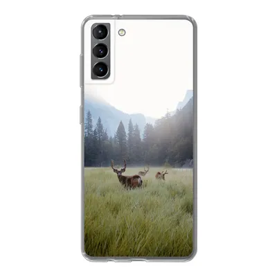 Produktbild von MuchoWow® Handyhülle Schutzhülle Hülle für Samsung Galaxy S21 Plus Wald - Hirsche - Nebel Silikon Softcase Handy Hülle - Handy-Tasche