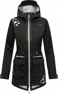 Produktbild von Marikoo Damen Softshell Outdoor Jacke Übergangs Funktions Regen Mantel mit Kapuze Ulissaa Schwarz Gr. 34 - XS