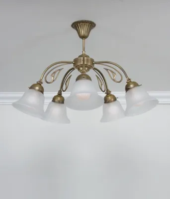 Produktbild von Deckenleuchte Echt-Messing Glas E27 in Berliner Messing Weiß matt Jugendstil Deckenlampe