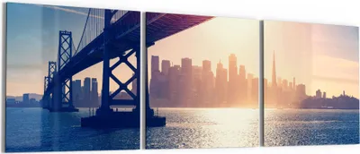 Produktbild von DEQORI Glasbild Echtglas 3x50x50 cm 'Golden Gate Bridge abends' Wandbilder XXL groß