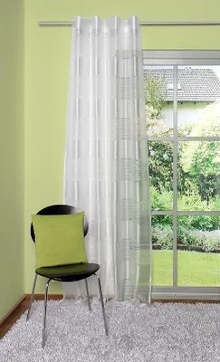 Produktbild von Fertiggenähter Vorhang mit Faltenband, Kombibandvorhang, Fenstervorhang, gestreift, 1 Stück, weiß, halbtransparent, mit Querstreifen, Breite x Höhe: 140 x 145 cm