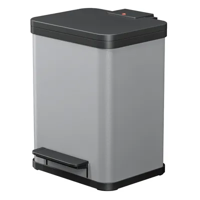 Produktbild von Hailo Öko duo Plus M Tret-Mülltrenner - freistehender 2 x 9 Liter Doppelmülleimer aus Stahlblech - Mülltrennsystem mit soft close Deckel - 2-fach Abfalltrenner für die Küche - Silber