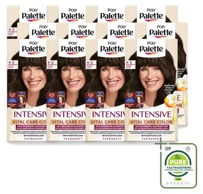 Image de 12 x Coloration pour cheveux Poly Palette Vital Care, nuance 4-0 (brun foncé), 115 ml - Pack économique - 12 pièces