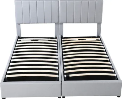 Produktbild von Flieks Polsterbett 180x200cm mit Lattenrost, Stauraumbett Boxspringbett mit Stauraum, Hydraulisches Jugendbett Kinderbett Doppelbett, Leinen, Grau