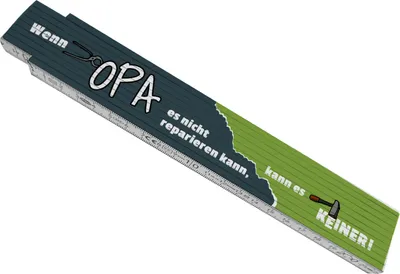 Produktbild von Meterstab aus Holz mit Spruch: Wenn Opa es nicht reparieren kann, kann es