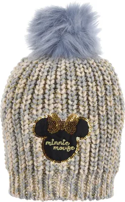 Produktbild von Minnie Mouse Kinder Mädchen Winter-Mütze Strick Bommelmütze, Farbe:Grau, Größe:52