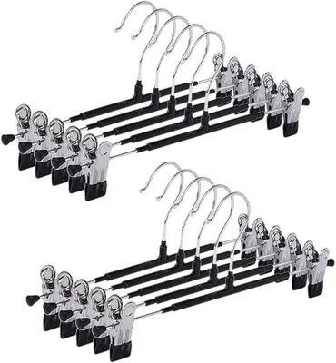 Produktbild von PolkaHome® Universelle Kleiderbügel mit Clips, 10 Stück, 30 cm, Metallbügel für Hosen und Röcke, platzsparend (Schwarz)