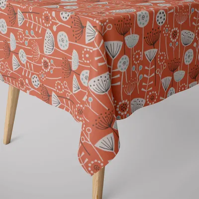 Produktbild von SCHÖNER LEBEN. Tischdecke Fryett`s Halbpanama Blumen abstrakt orange Größe 110x110cm