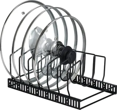 Produktbild von Toplife Topfdeckelhalter, Deckelhalter Schublade für Topfdeckel, Schneidebretter und Pfannen mit 7 verstellbaren Fächern, Topfdeckel Aufbewahrung, Schwarz, für Küchenschublade, Kochutensilien-Organisation