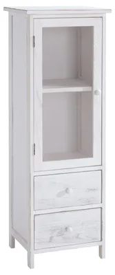 Produktbild von Vitrine ETANIA im Vintage Look Vitrinenschrank Kommode in weiß mit 1 Tür, 2 Schubladen