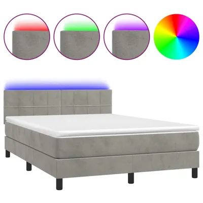 Produktbild von vidaXL Boxspringbett mit Matratze & LED Hellgrau 140x200 cm Samt