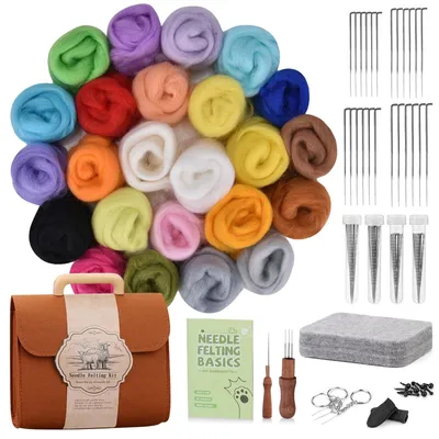Filzwoll-Set 47-teilig, 24 Farben, Trockenfilzen, Nadelfilzset