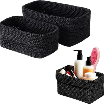 Produktbild von 2stk Aufbewahrungskorb Bad Häkelkorb 29x15x18.5cm Schwarz Korb für Gästehandtücher Körbchen Aufbewahrung für Küche, Bad, Regale, Brot,Schwarz