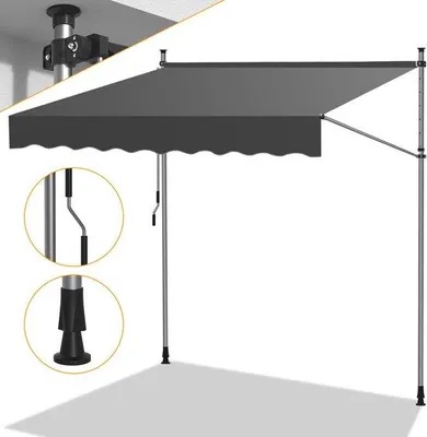 Immagine prodotto di Recinzioni per terrazza - Protezione solare senza foratura per terrazza e balcone – Tende da balcone regolabili con manovella, 400 cm, colore grigio