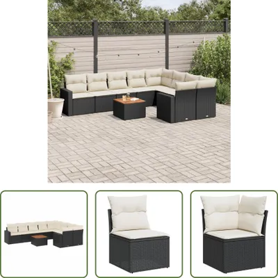 Produktbild von The Living Store 10-tlg. Garten-Sofagarnitur mit Kissen Schwarz Poly Rattan