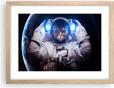 Produktbild von Gerahmtes Poster - Rahmen in heller Eiche - Kosmonaut Katze - 40x30 cm - Wand Bild - Wanddeko - Wandbilder - Kunstposter - Wandposter - Bilderrahmen - Bilder - Kunstdruck - Wandbild - P2NAA40x30-3734