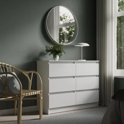 Produktbild von Kommode mit 6 Schubladen 100x78 cm Kommode weiß Holz Schrank Kommode mit Schubladen Sideboard Highboard Anrichte Organizer Breite 100 cm Höhe 78 cm