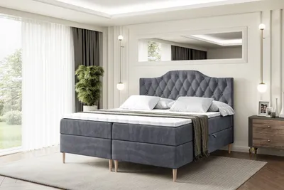 Produktbild von ALTDECOR Boxspringbett mit Holz Füßen, Matratze und Lattenrost, Boxbett, Topper, Polsterbett mit Bettkasten, Bett mit Stauraum H3-Matratze, Doppelbett - VILA-1-FD- 180x200 - Dunkelgrau Samt