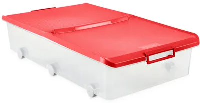Aufbewahrungsbox 63 l mit Rollen, BPA-frei, 45x78x18 cm, Rot