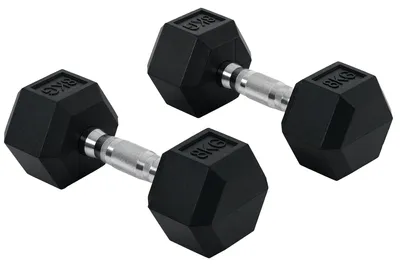Image de Ensemble de haltères hexagonaux - Lot de 2 - 2 x 8 kg - Fonte - Hexagonaux - Poignée antidérapante