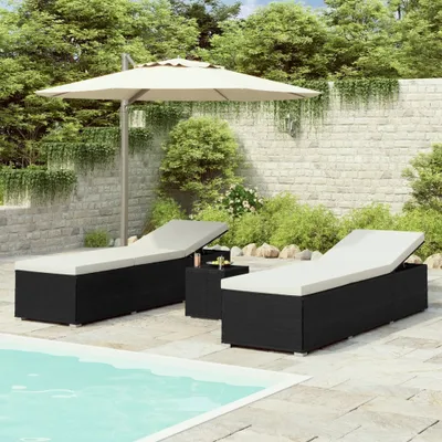 Produktbild von The Living Store 3-tlg. Garten-Sonnenliegen mit Teetisch Poly Rattan Schwarz
