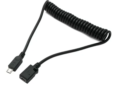 Produktbild von SYSTEM-S USB 2.0 Kabel 120 cm Micro B Stecker zu Mini B Buchse Spirale in Schwarz