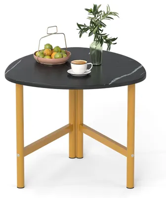 Image de COSTWAY Table d'appoint triangulaire, table basse en bois avec pieds métalliques, salon, table basse pour salon, petites pièces 60x59x50cm, noir