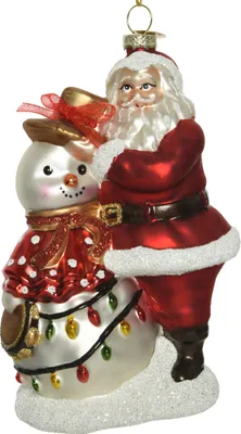 Produktbild von Christbaumschmuck Glas Weihnachtsmann und Schneemann 16cm rot