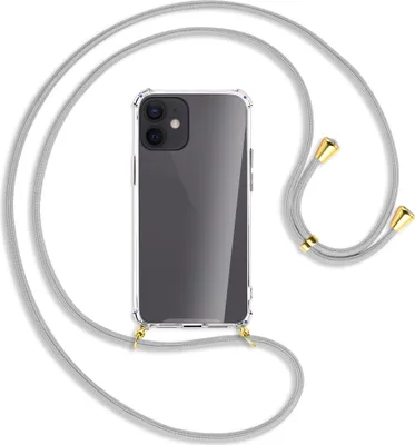 Produktbild von Handykette Backcover-Schutzhülle mit Band (Metall goldfarben) für Apple iPhone 12 Mini - silbergrau