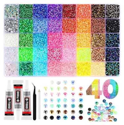 Glitzerstein-Set, 3 mm, 40 Farben, 32.000 Stück, inkl. Kleber