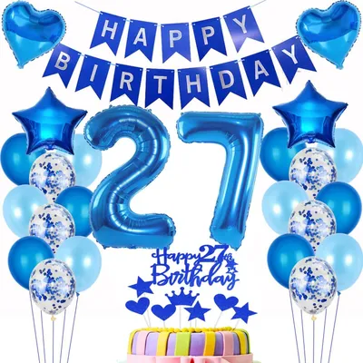 Image de Lot de ballons pour un 27e anniversaire, avec décorations et accessoires pour gâteau