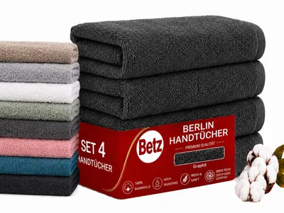 Produktbild von Betz 4 Stück Handtücher 50x100 cm BERLIN 100% Baumwolle Farbe: graphit