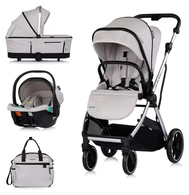 Obrázek produktu pro Kombinovaný kočárek Chipolino Aurora 3 v 1 – autosedačka, korbička, sportovní sedák, taška, světle šedá