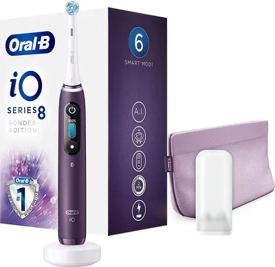 Produktbild von Oral-B iO Series 8, Erwachsener, Vibrierende Zahnbürste, Tägliche Pflege, Zahnfleischpflege, Sensibel, Whitening, Violett, Weiß, 2 min, Violett