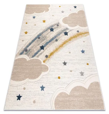 Obrázok produktu pre Koberec KIDDO 5264 biela / krémový, oblaky, mraky, hviezdy pre deti, senzorický  béžový 80x150 cm