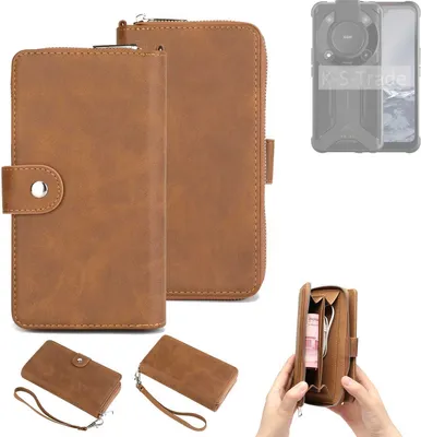 Produktbild von K-S-Trade Handyhülle Schutzhülle kompatibel mit AGM Glory & Portemonnee Tasche Handytasche Case Etui Geldbörse Wallet braun (1x)