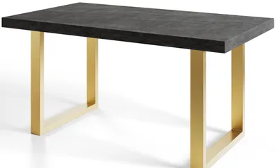 Produktbild von Esstisch Ausziehbar Loft-U, Moderner Wohnzimmertisch 160-260x90x77 cm, Dunkelgrau  mit Metallbeinen in Gold