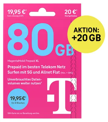 Produktbild von Telekom MagentaMobil Prepaid XL Simkarte mit 20 € Startguthaben
