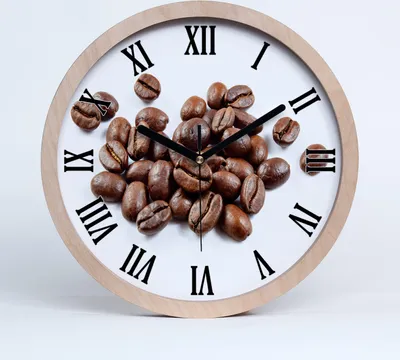 Produktbild von Holzuhr 30fi cm wanduhr - schwarze Spitzen - Kaffeebohnen