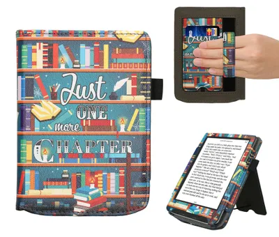 Produktbild von kwmobile Flip Cover kompatibel mit Pocketbook Verse / Verse Lite / Verse Pro / Color / Vivlio Light/Light HD - Hülle mit Handschlaufe Bibliothek Motto