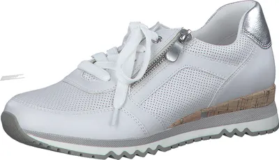 Produktbild von Marco Tozzi sommerliche Damen Kunstleder Sneakers weiß kombiniert, weiche Feel me Decksohle, biegsame Laufsohle