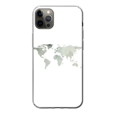 Produktbild von MuchoWow® Handyhülle Schutzhülle Hülle für iPhone 12 Pro Max Weltkarte - Grün - Grau Silikon Softcase Handy Hülle - Hartschale
