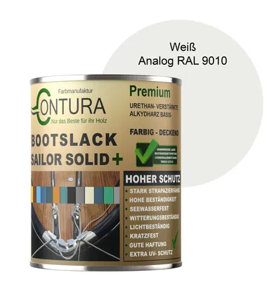 Produktbild von Contura Bootslack 1Liter. Farbig Glänzend Yacht- Buntlack Metall Holz GFK Holzlack Schiffslack RAL Boot - Weiß RAL 9010 Analog