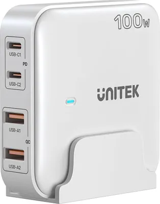 Zdjęcie produktu dla Unitek P1229AWH01-EU Ładowarka biurkowa GaN 100W 2xUSB-A 2xUSB-C