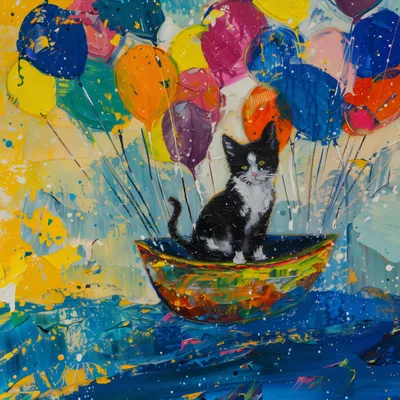 Image de Poster 60 x 60 cm Chat dans un bateau