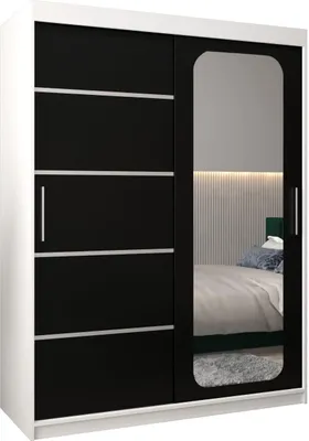 Produktbild von MEBLE KRYSPOL Promo 2150 Schlafzimmerschrank zwei Schiebetüren - Mattweiß + Mattschwarz