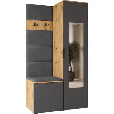 Produktbild von Garderobe mit Spiegel NELLI 1 artisan eiche / grau links