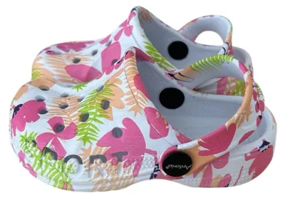 Produktbild von Kinder Clogs mit Blumenmuster » günstige Kinderschuhe » Kinder Badeschlappen » Schuhe für Kleinkinder » Badelatschen mit Riemen und Cut-Outs: Motiv 5 / 30 Motiv: Motiv 5 Schuhgröße: 30